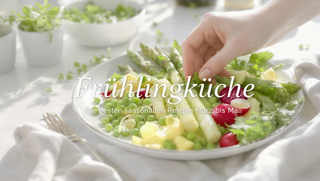 Frühlingsküche März bis Mai: frischer Spargel, Erbsen, Radieschen und Wildkräuter als saisonale Rezeptzutaten