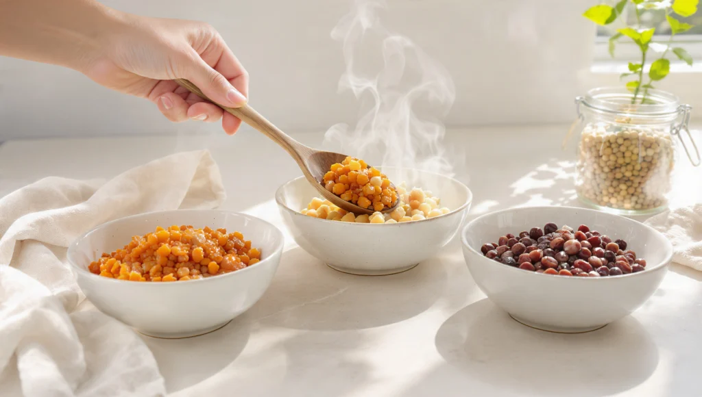 Hülsenfrüchte günstiges Protein: Richtiges Kochen von Linsen Bohnen Kichererbsen.