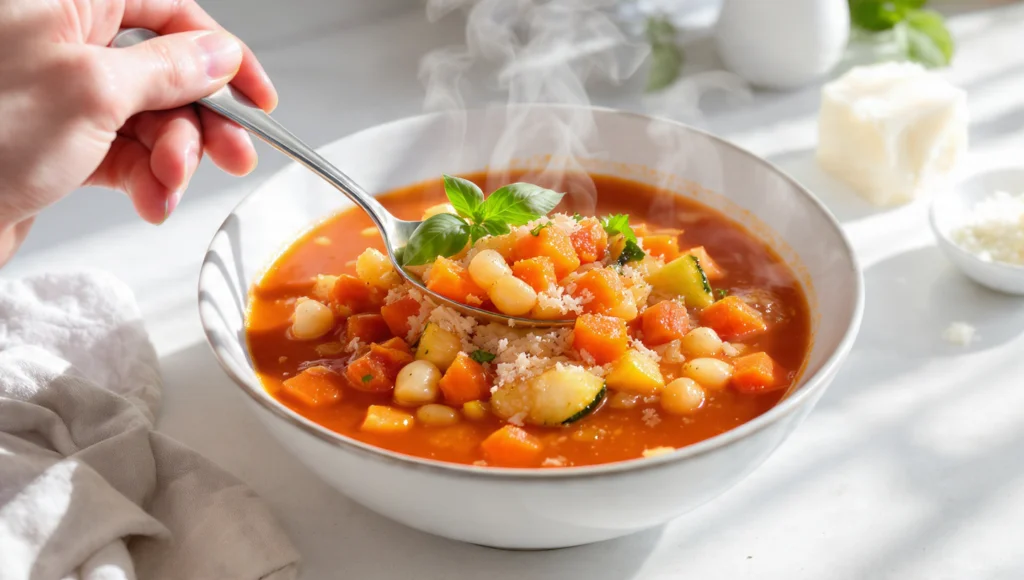 Minestrone in 25 Minuten – klassische italienische Gemüsesuppe mit frischem Gemüse und Nudeln