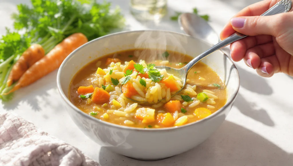 Orzo-Gemüsesuppe mit Gemüse, schnelles 20-Minuten Rezept, leicht und wärmend