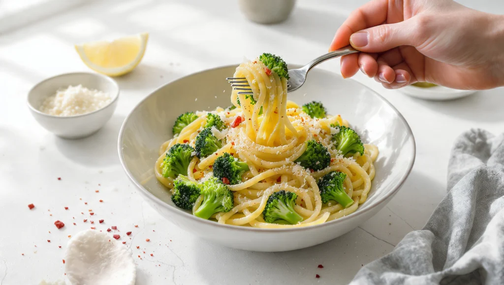 Pasta mit Brokkoli und Knoblauch, schnelles 15-Minuten Rezept, gesund und einfach
