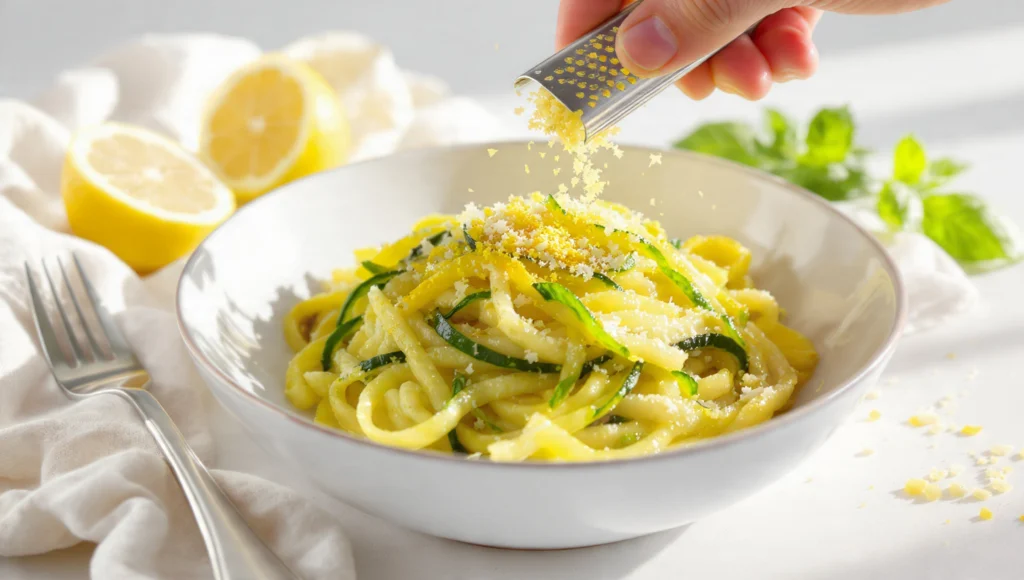 Pasta mit Zucchini und Zitrone – leichtes, frisches Gericht in 12 Minuten.
