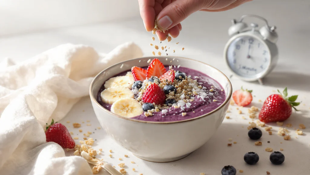 Smoothie Bowl 5 Minuten: Bunter gesunder sättigender Morgen-Smoothie.