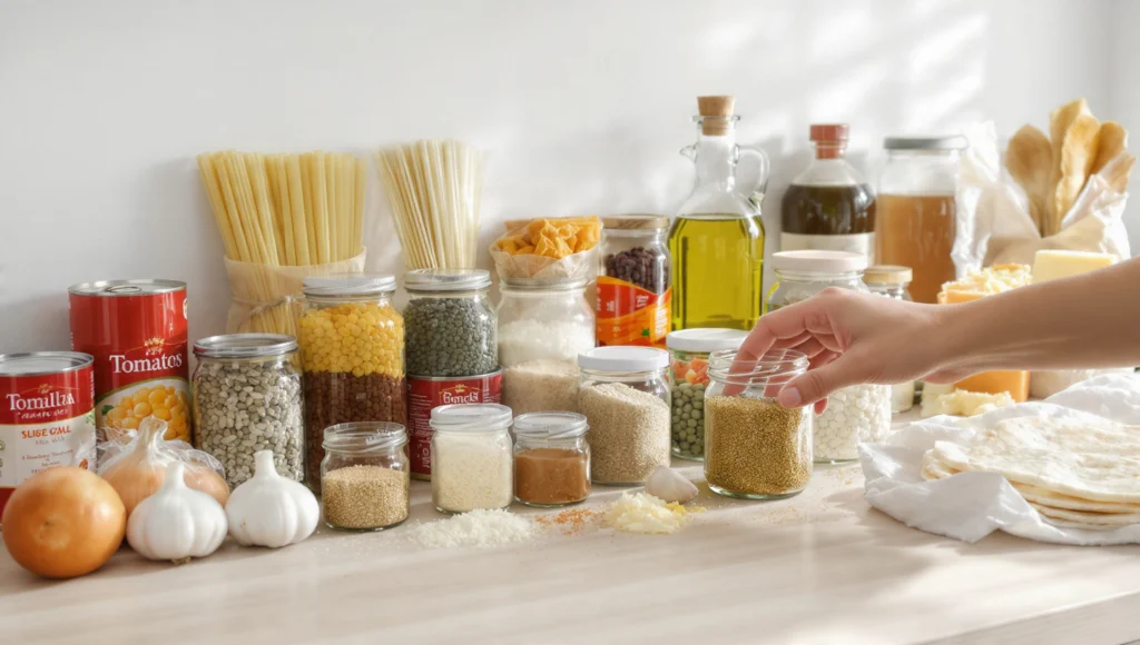 Vorrat schnelle Rezepte: 20 Must-Have Zutaten Pantry-Liste.