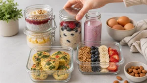 Frühstück Batch-Cooking: 5 vorbereitete Frühstücksideen in Gläsern und Behältern für die ganze Woche