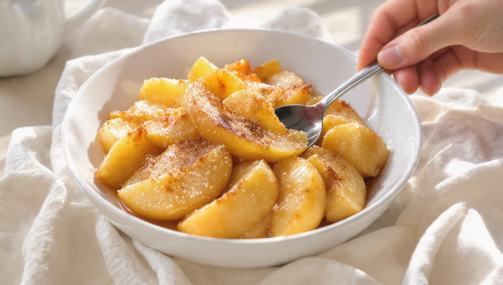 Gebratene Äpfel mit Zimt in der Pfanne – einfaches herbstliches Dessert-Rezept