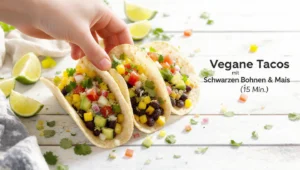 Vegane Tacos mit schwarzen Bohnen und Mais: knusprige Tortillas mit bunten Toppings und Avocado in 15 Min.