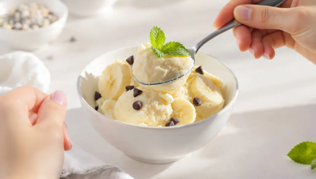 Bananen-Eis 5 Min: Cremiges Eis ohne Maschine aus gefrorenen Bananen.