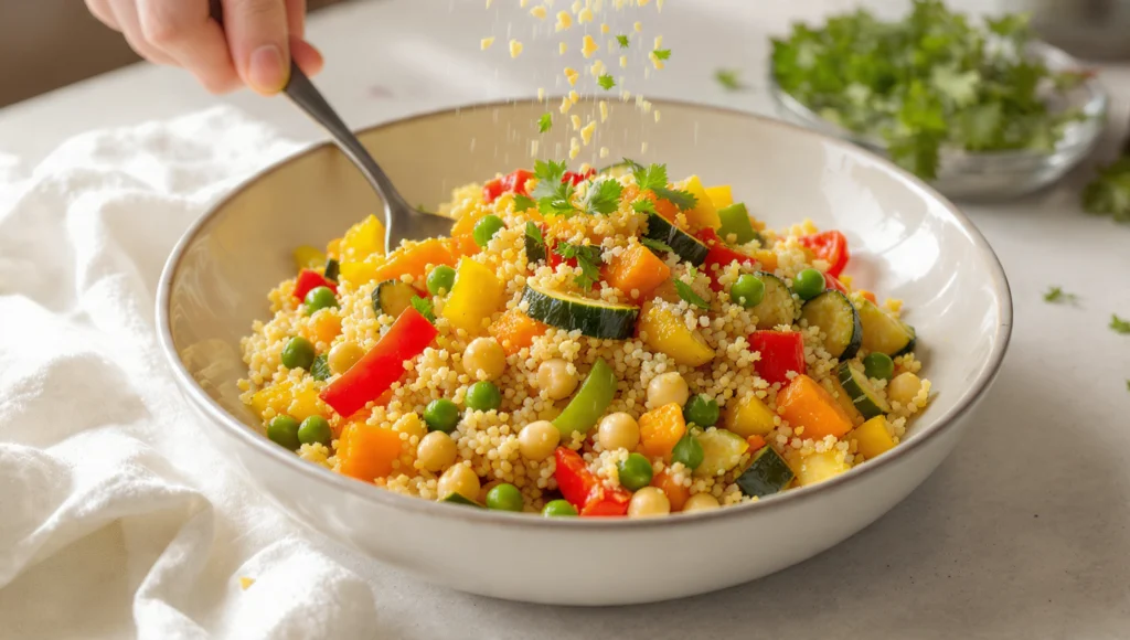 Couscous-Pfanne mit Gemüse in 10 Minuten – günstig, bunt und schnell zubereitet