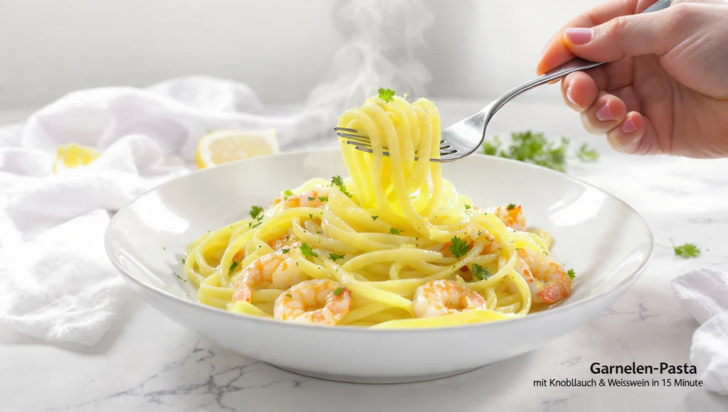 Garnelen-Pasta mit Knoblauch und Weißwein in 15 Minuten – elegant, cremig und schnell zubereitet