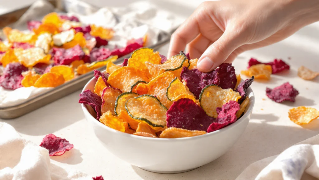 Gemüsechips Ofen: Knusprige gesunde Alternative zu Kartoffelchips.