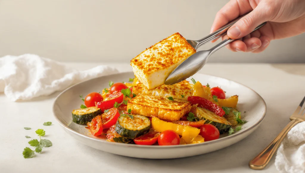 Halloumi Pfanne Gemüse: Schnelles sättigendes vegetarisches Rezept.