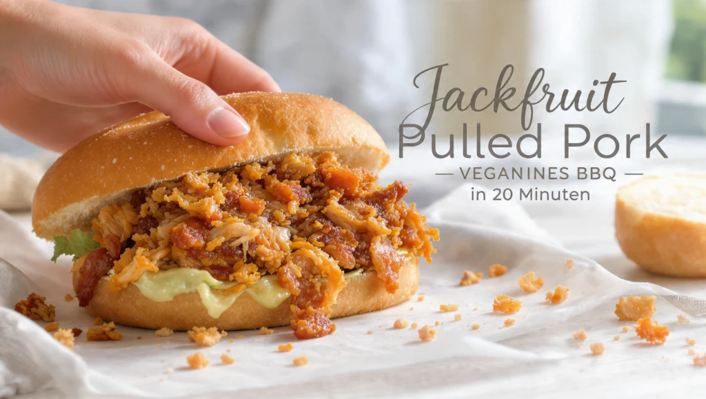 Veganes Jackfruit Pulled Pork in BBQ-Sauce: zerfasertes Jackfruit-Sandwich mit Coleslaw in 20 Minuten