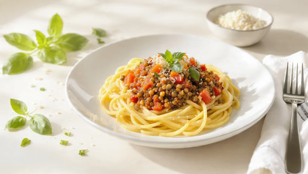 Vegetarische Linsen-Bolognese: Fleischlos besser als Original Rezept.