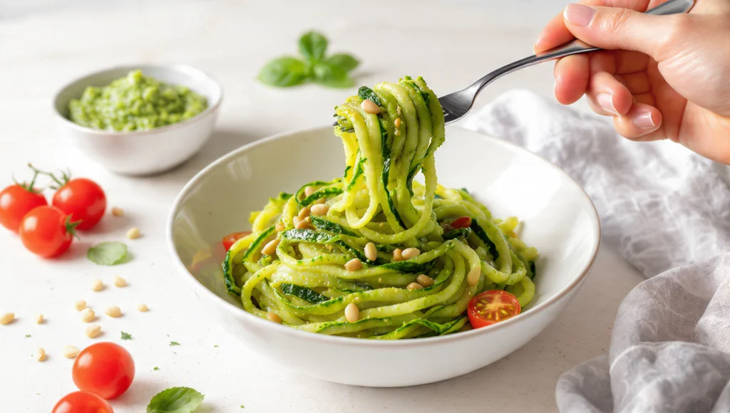 Zucchini-Nudeln Pesto 10 Min: Low-Carb schnelles gesundes Pastarezept.