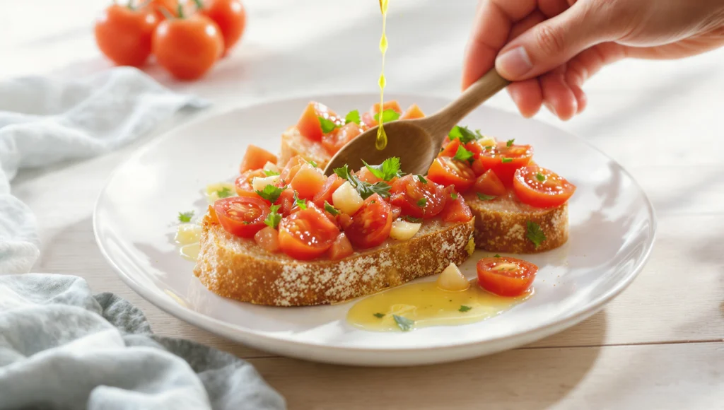 Bruschetta original authentisch in 8 Minuten – italienisches Rezept mit Tomaten, Knoblauch und Basilikum