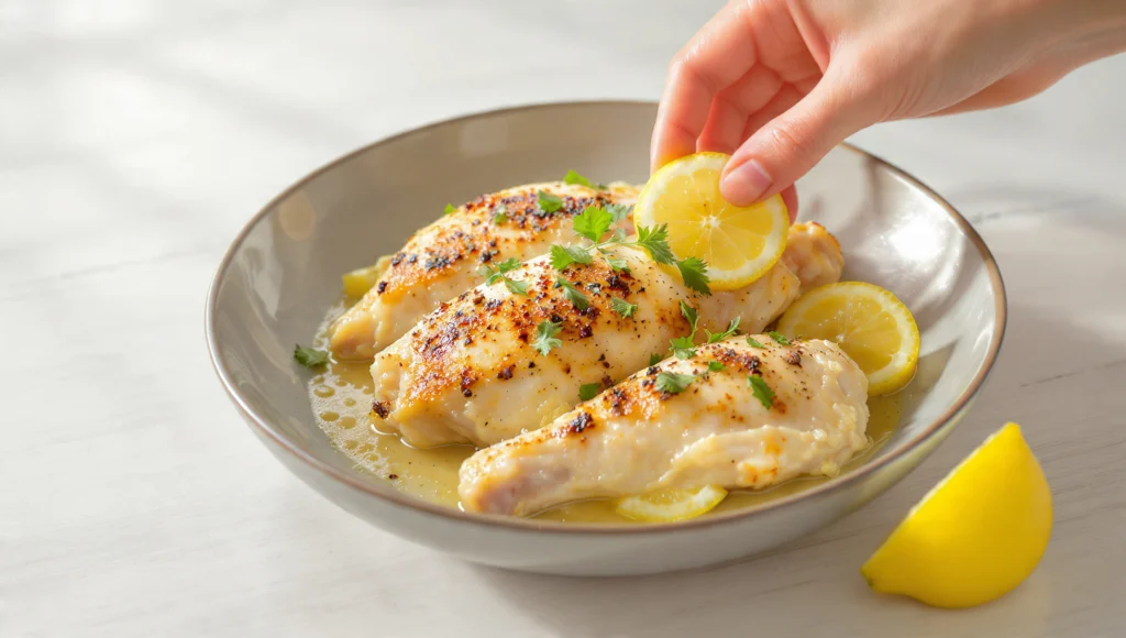 Hähnchen Zitrone Kräuter mediterran 20 Minuten – goldbraunes Filet mit Rosmarin, Thymian und Knoblauch