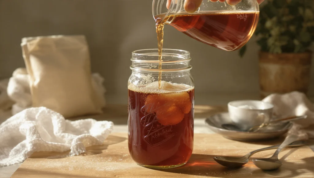 Kombucha selbst machen Anleitung – SCOBY, Starterflüssigkeit, Einmachglas und Zutaten Schritt für Schritt