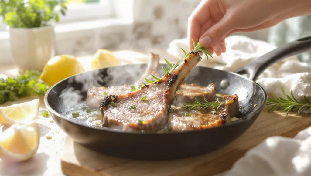 Lammkoteletts Pfanne mediterran 15 Minuten – saftige Koteletts mit Rosmarin, Knoblauch und Zitrone