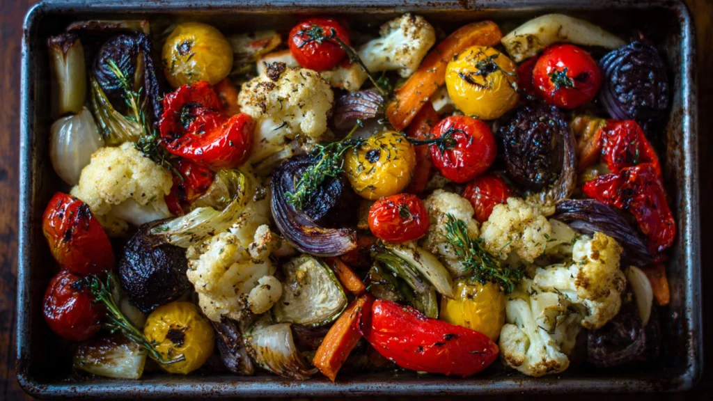 Ofengemüse auf Vorrat einmal rösten 4 Tage verwenden – Süßkartoffel Paprika Zucchini Meal Prep
