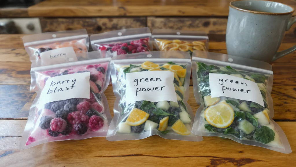 Smoothie Packs einfrieren Meal Prep morgens mixen – Früchte Spinat Beeren portionieren Gefrierbeutel