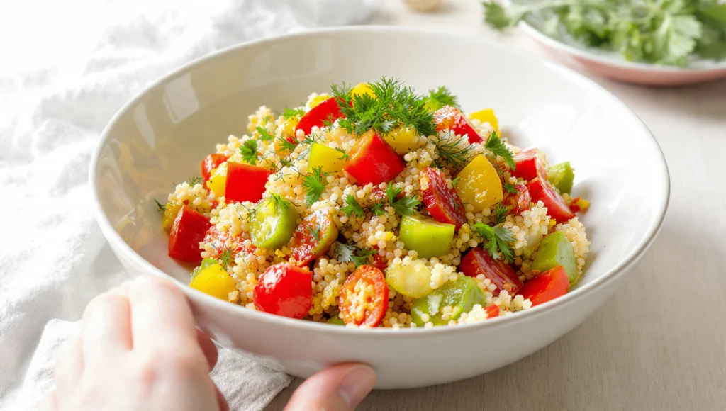 Bulgur-Salat orientalisch in 15 Minuten – Rezept mit Paprika, Petersilie, Minze und Zitronendressing