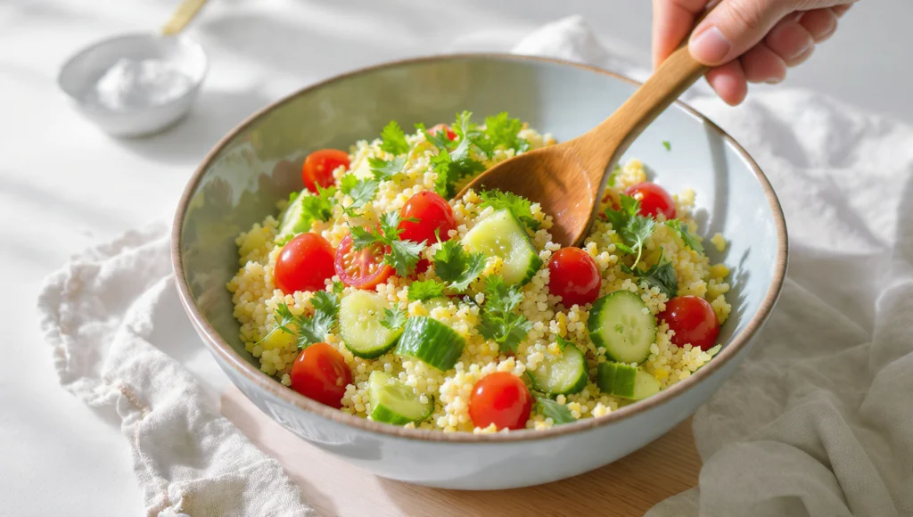 Couscous-Salat Sommer frisch in 10 Minuten – leichtes Rezept mit Gurke, Tomaten, Minze und Zitrone