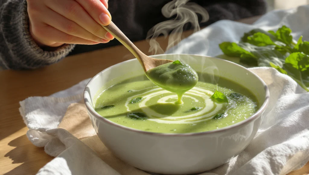 Cremige Spinatsuppe gesund in 15 Minuten – einfaches Rezept mit frischem Spinat, Knoblauch und Sahne