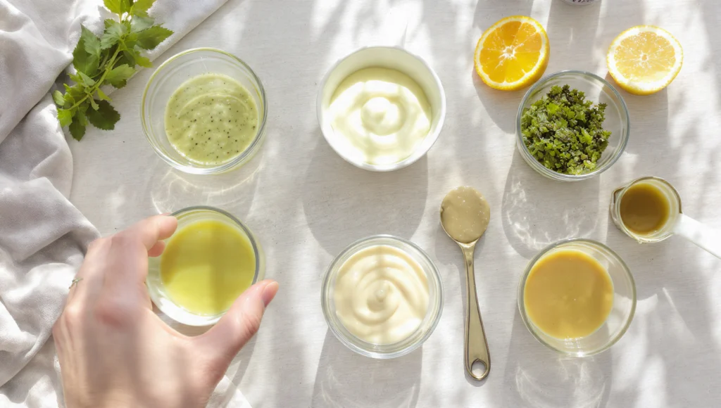 Dressings und Saucen vorbereiten 6 Grundrezepte – Vinaigrette, Tahini, Chimichurri für die Woche