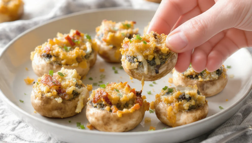 Gefüllte Champignons überbacken in 20 Minuten – einfaches Finger Food Rezept mit Frischkäse und Kräutern