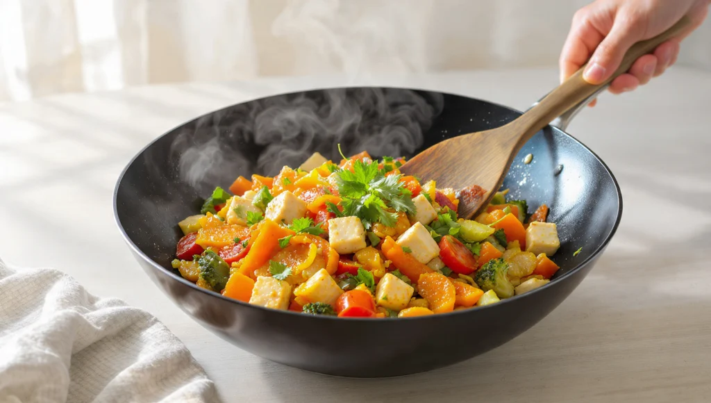 Gemüse-Wok vegan bunt in 12 Minuten – schnelles Rezept mit Brokkoli, Paprika und Sojasoße