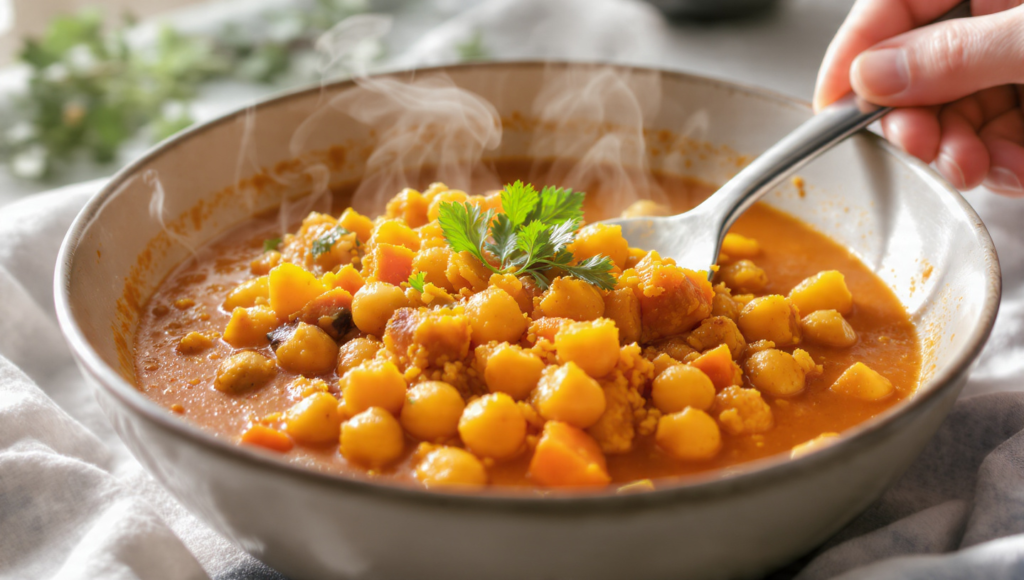 Kichererbsen-Curry vegan und günstig – cremiges indisches Rezept mit Kokosmilch in 20 Minuten
