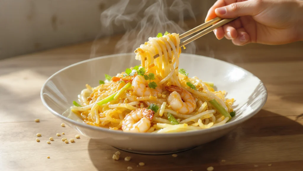 Pad Thai schnell in 20 Minuten – klassisches thailändisches Rezept mit Reisnudeln, Ei und Erdnüssen