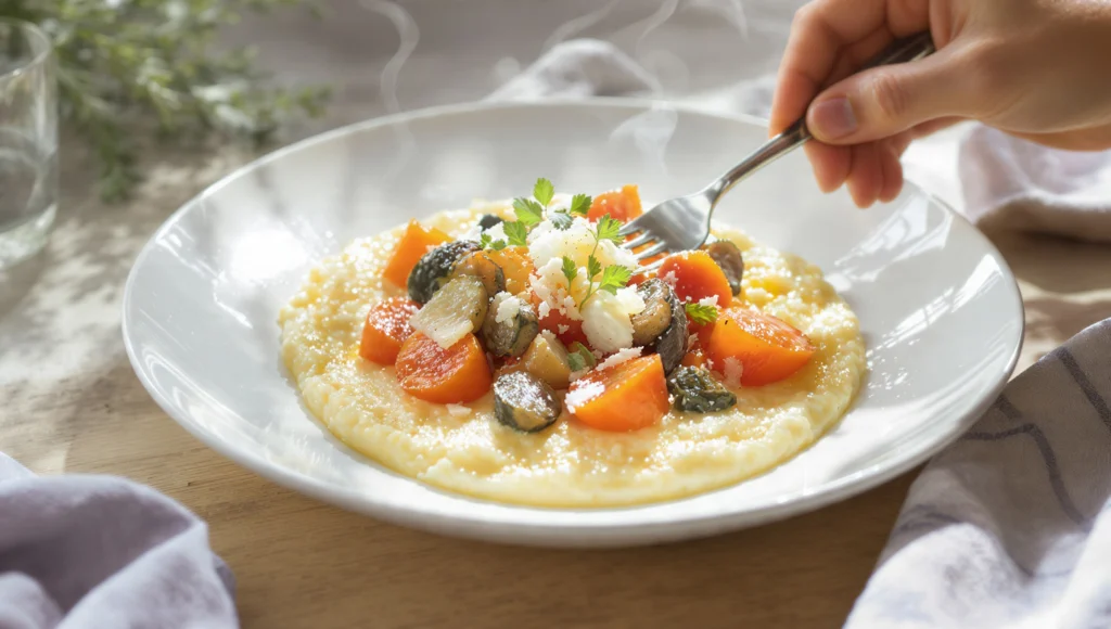 Polenta mit Gemüse in 15 Minuten – cremiges Rezept mit Zucchini, Paprika und frischen Kräutern