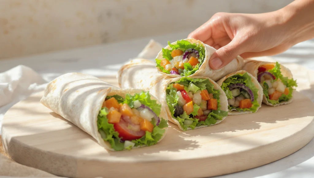 Vegetarische Wraps 4 Füllungen in 10 Minuten – Rezept mit Hummus, Avocado, Falafel und Gemüse