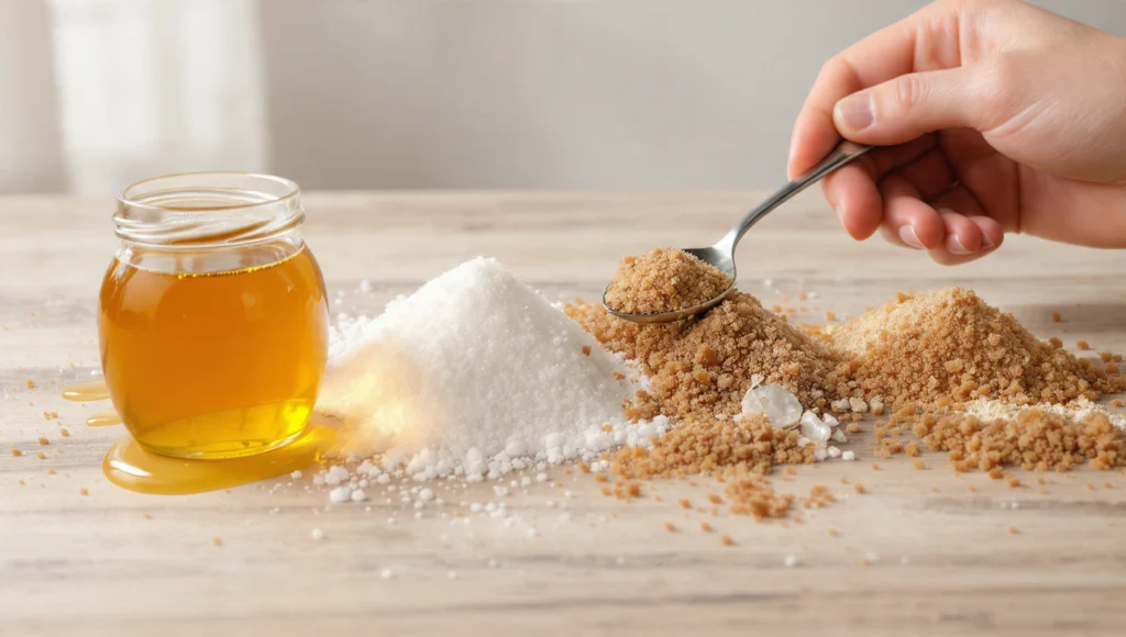 Zuckersorten Vergleich Honig vs Zucker – Haushaltszucker, Rohrzucker, Kokosblütenzucker und Honig